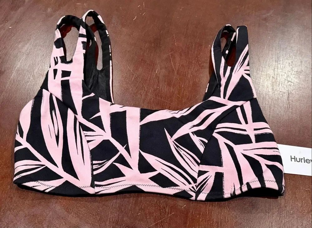 Hurley NWT size XL swim bikini top Max split strap Mystic leaves